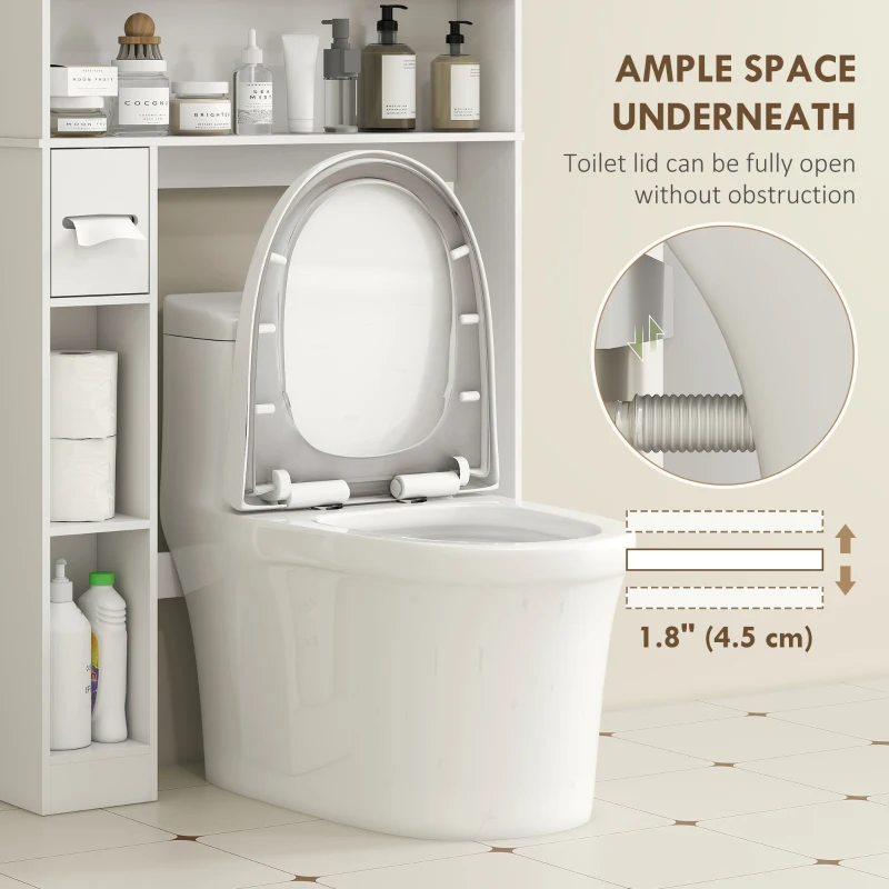 HOMCOM Over The Toilet Storage Shelf, Bathroom Organizer with Adjustable Shelf, Toilet Paper Holder for Bathroom, Laundry