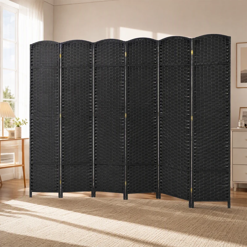 HOMCOM Folding Room Divider Screen 6 Panel 5.6 ' Tall Privacy Screen Freestanding Room Partition for Home Office, Black