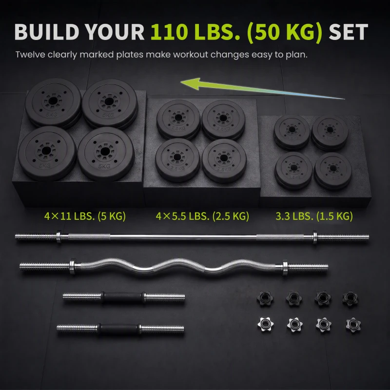 Soozier 3-in-1 Adjustable Dumbbell Set, 110 lb Weights Dumbbells Set for Home Gym with Non-Slip Grip