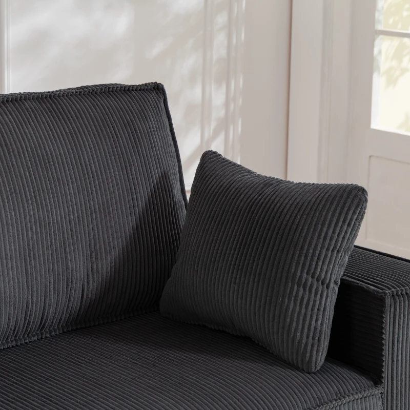 HOMCOM 86" 3 Seater Sofa, Modern Corduroy Upholstered Couch, Dark Grey