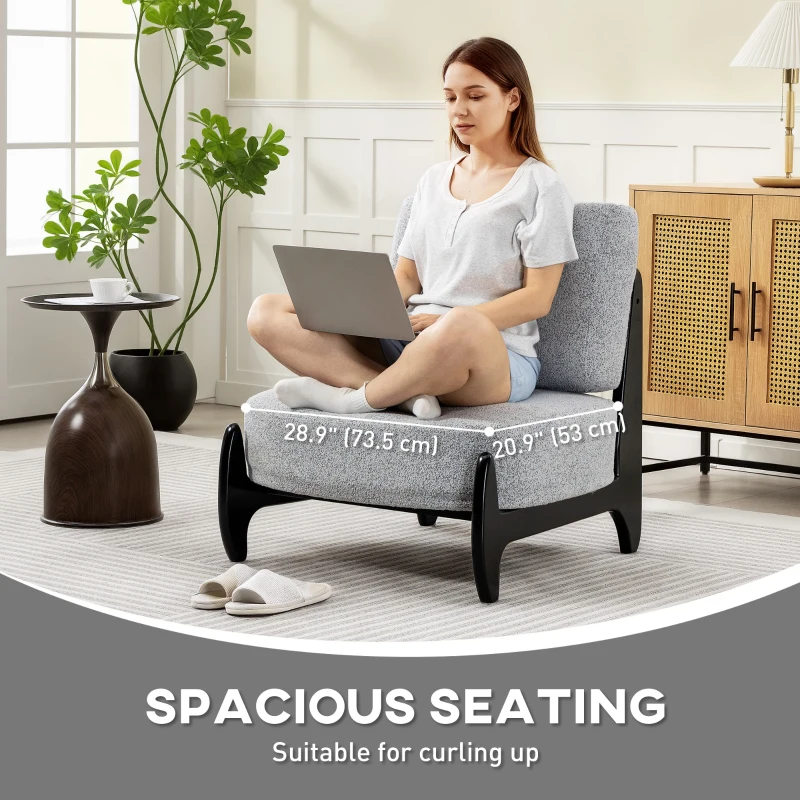 HOMCOM Accent Chair with Rubber Wood Frame, Wide Seat, Modern Chenille Bedroom Chair with Thick Cushion, Grey