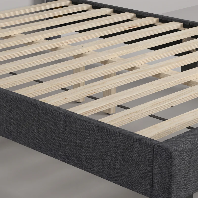 HOMCOM Queen Size Bed Frame with Adjustable Headboard, Linen-Feel Upholstered Platform Bed Frame with 12 Slat Support Dark Grey