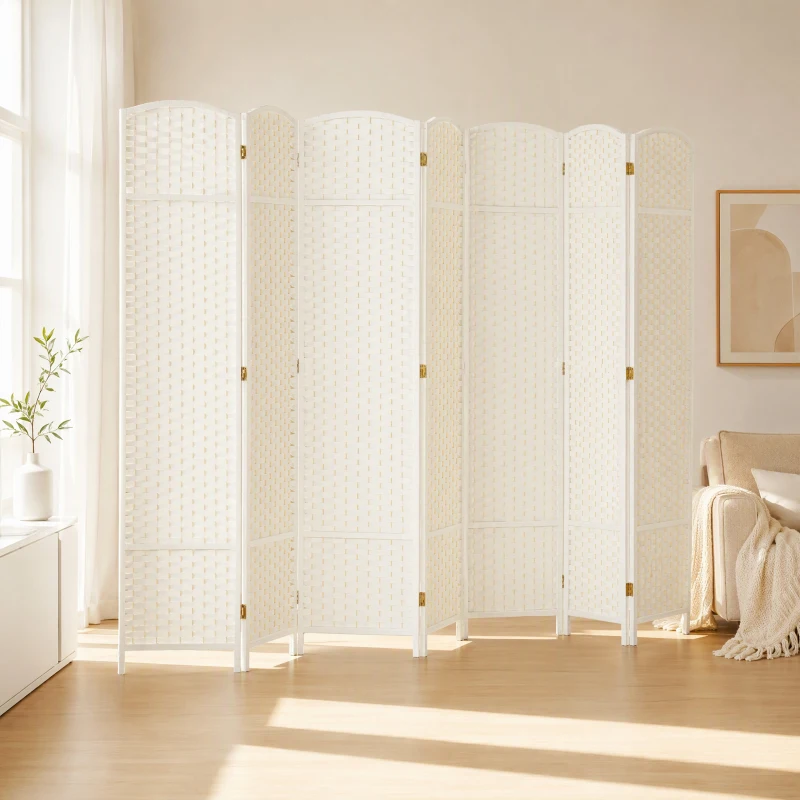 HOMCOM Folding Room Divider Screen 8 Panel 5.6 ' Tall Privacy Screen Freestanding Room Partition for Home Office, White