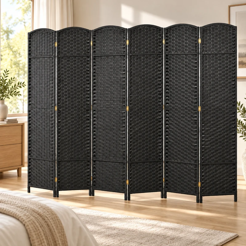 HOMCOM Folding Room Divider Screen 6 Panel 5.6 ' Tall Privacy Screen Freestanding Room Partition for Home Office, Black