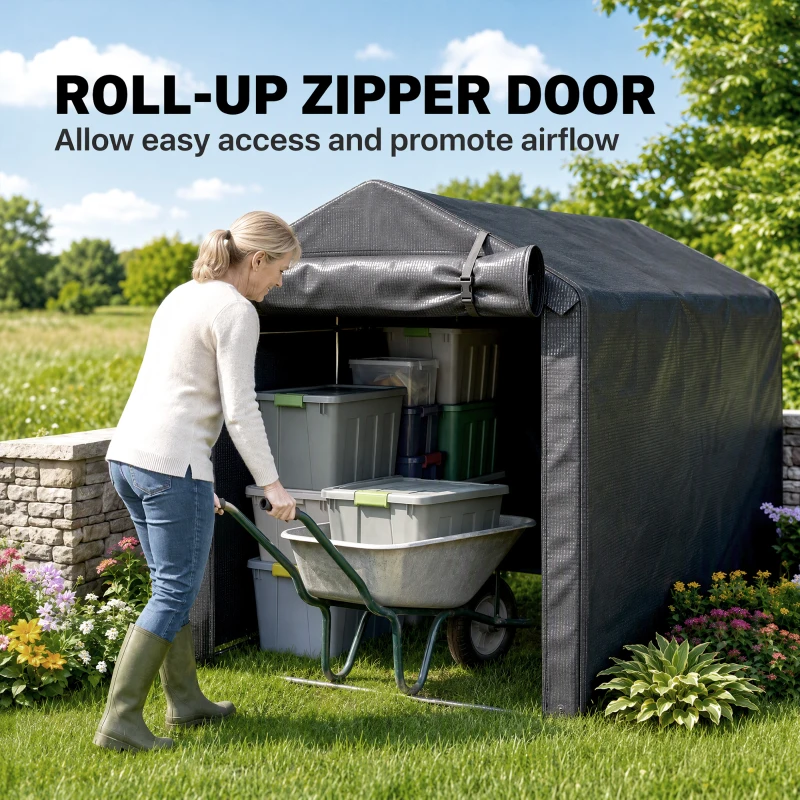 Outsunny Outdoor Storage Shed, UV Resistant Bike Tent with Roll-up Zipper Door, Portable Shed for Bike, Motorcycle, Dark Grey