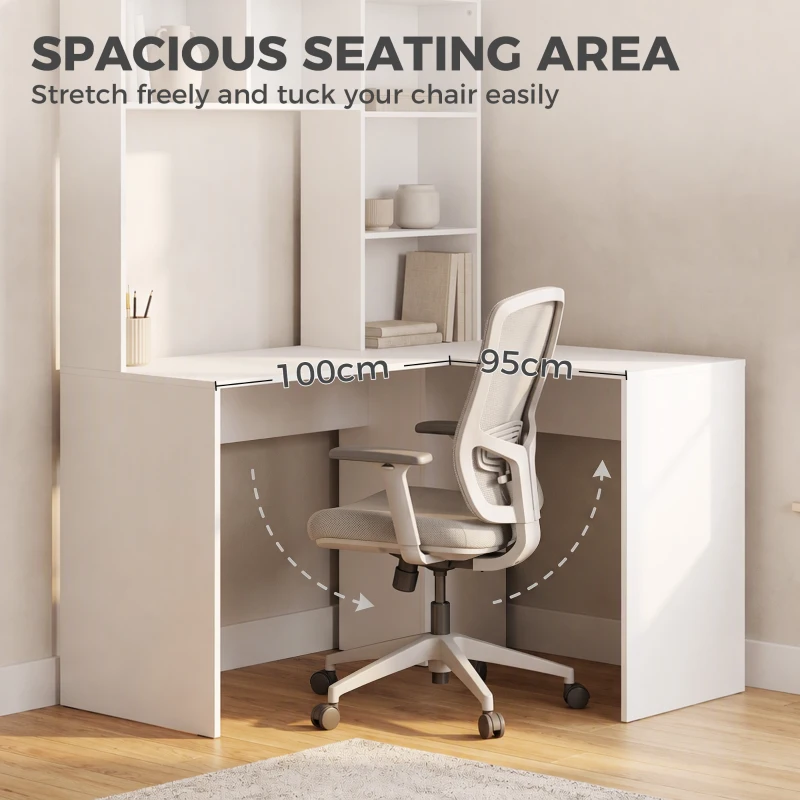 HOMCOM Modern Corner Computer Desk, L Shaped Desk with Storage Shelves for Home Office, Bedroom, White