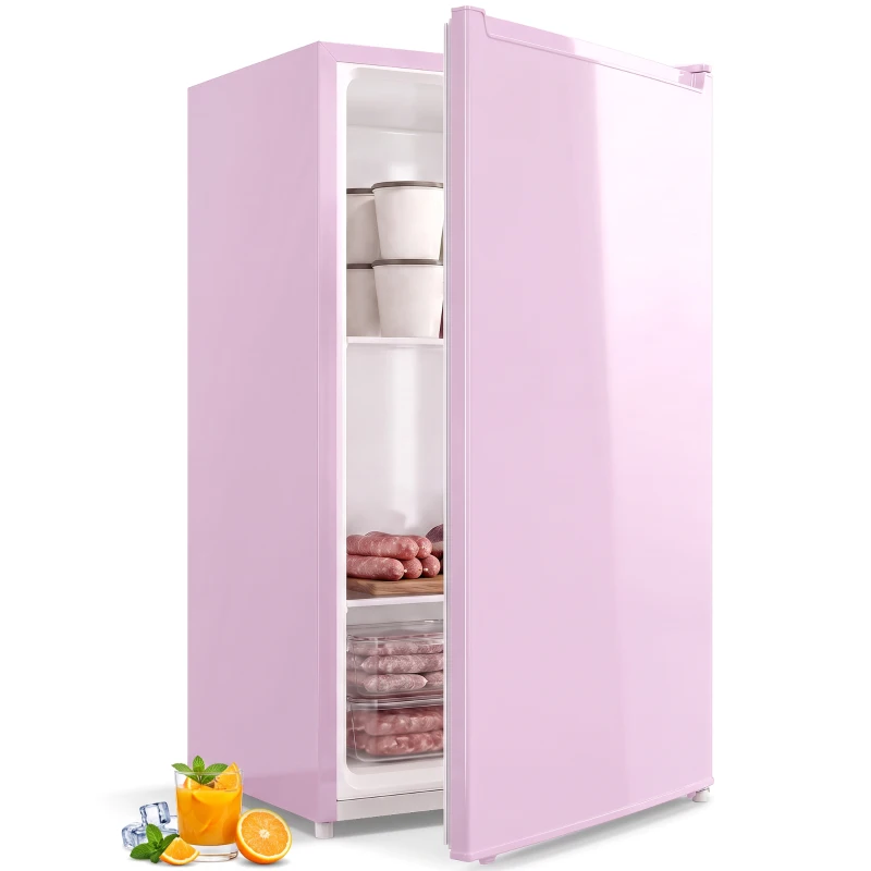 HOMCOM Compact Upright Freezer, 2.1 Cubic Feet Mini Freezer with Reversible Door, 2 Shelves, Adjustable Temperature, Pink