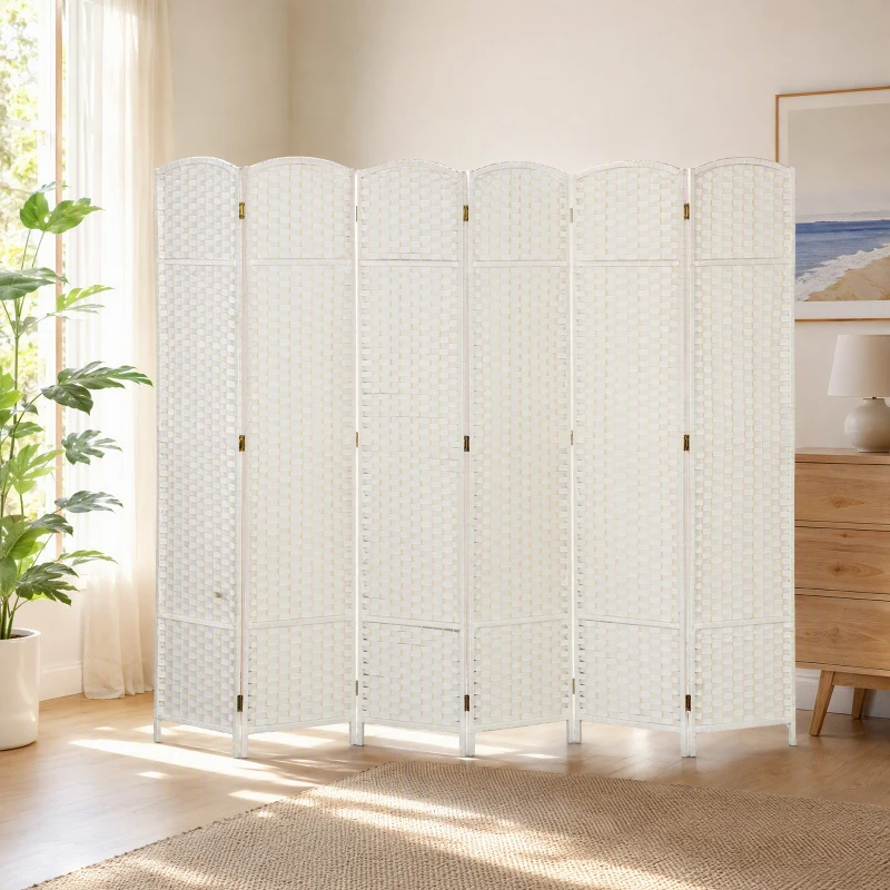 HOMCOM Folding Room Divider Screen 6 Panel 5.6 ' Tall Privacy Screen Freestanding Room Partition for Home Office, White