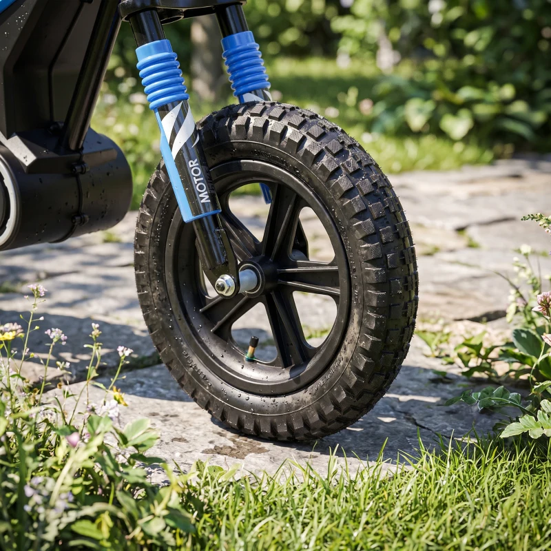 Qaba 24V Kids Electric Motorcycle with 180W Brushless Motor, Suspension, Soft Start, 12" Rubber Tires for 6+ Years, Blue