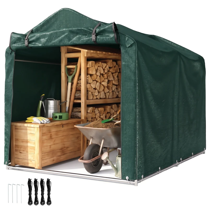 Outsunny Outdoor Storage Shed, UV Resistant Bike Tent with Roll-up Zipper Door, Portable Shed for Bike, Motorcycle, Dark Green
