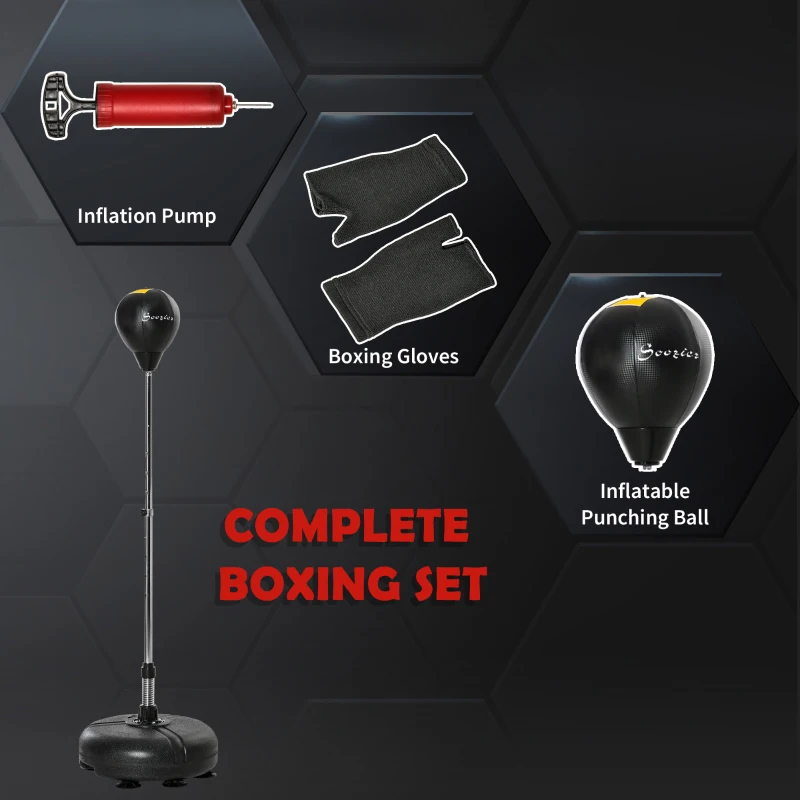 Soozier Reflex Bag with Stand, Freestanding Punching Bag Set with Speedball and Gloves, 52.4" -59.4" Adjustable Height