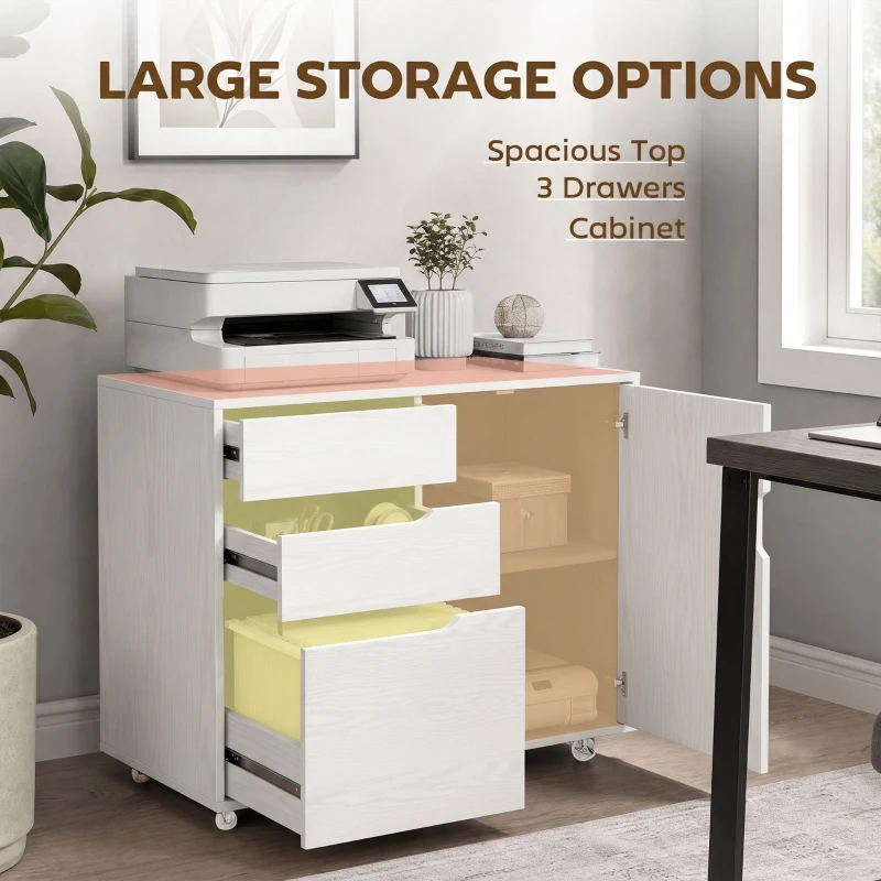 HOMCOM Filing Cabinet with File Drawer File Cabinet with Adjustable Shelf and 3 Drawers White