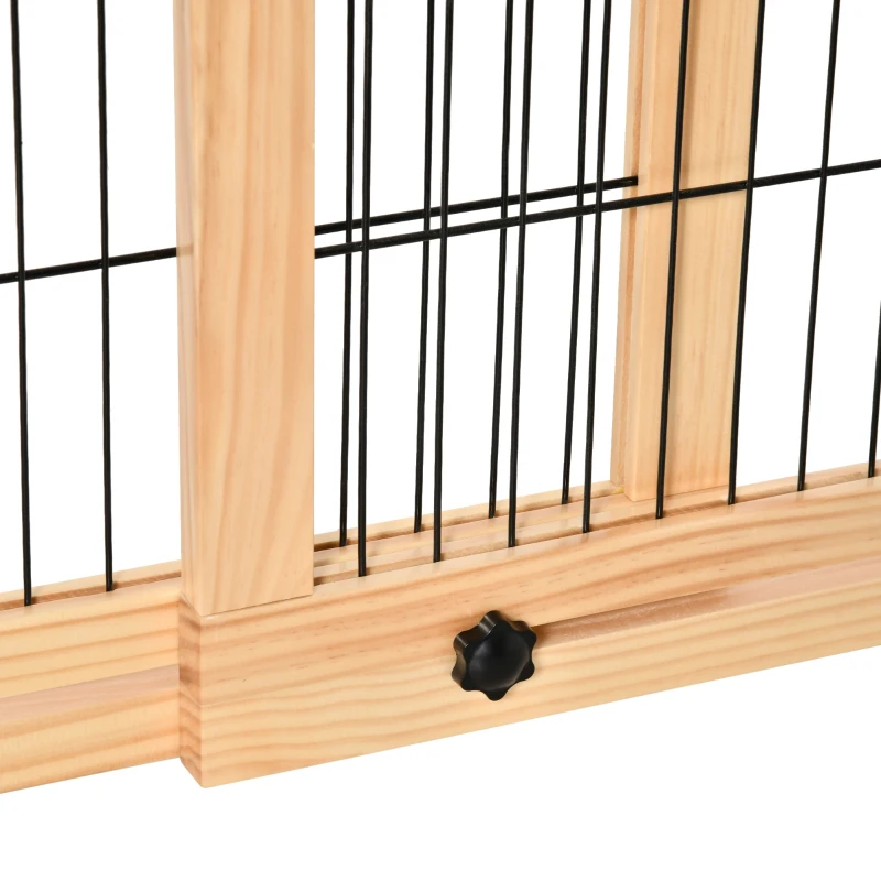 PawHut 71" W x 27" H Extra Wide Freestanding Pet Gate with Adjustable Length Dog, Cat, Barrier for House, Doorway, Hallway, Natural