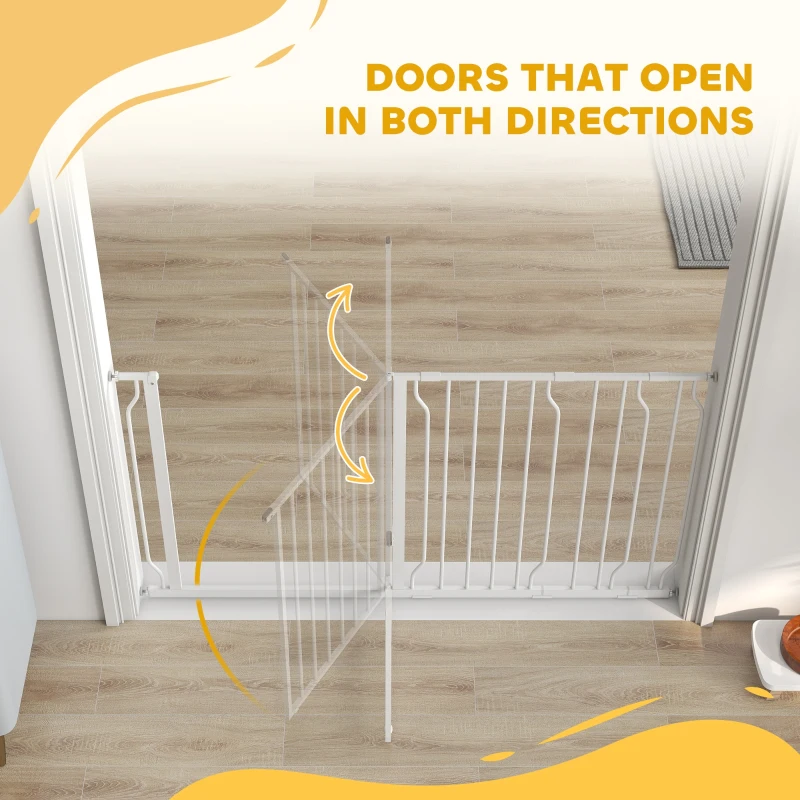 PawHut 30"- 57" Easy Install Pet Gate w/ Door & Double Locking System, Extra Wide Dog Gate for Stairs, Hallways, White