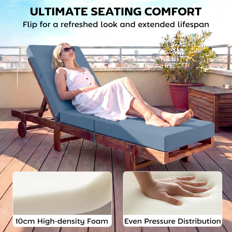 Outsunny Set of 2 Chaise Lounge Cushion, 4" Thick Outdoor Lounge Chair Cushions with Ties for Patio, 21" x 72", Navy Blue