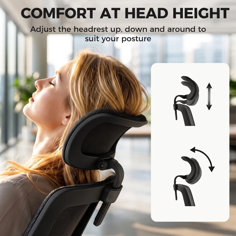 HOMCOM Ergonomic Office Chair with Adaptive Lumbar Support, Reclining Mesh Desk Chair with 2D Headrest, Flip-Up Arms, Black
