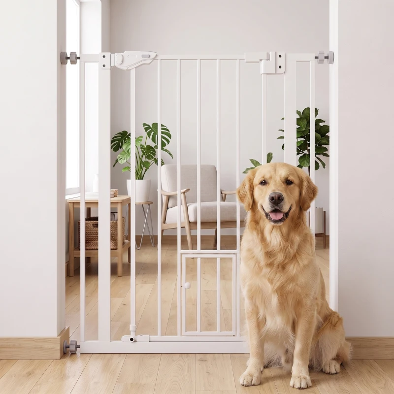 PawHut 41" Easy Open Indoor Dog Gates for Doorways, House, Stair - White