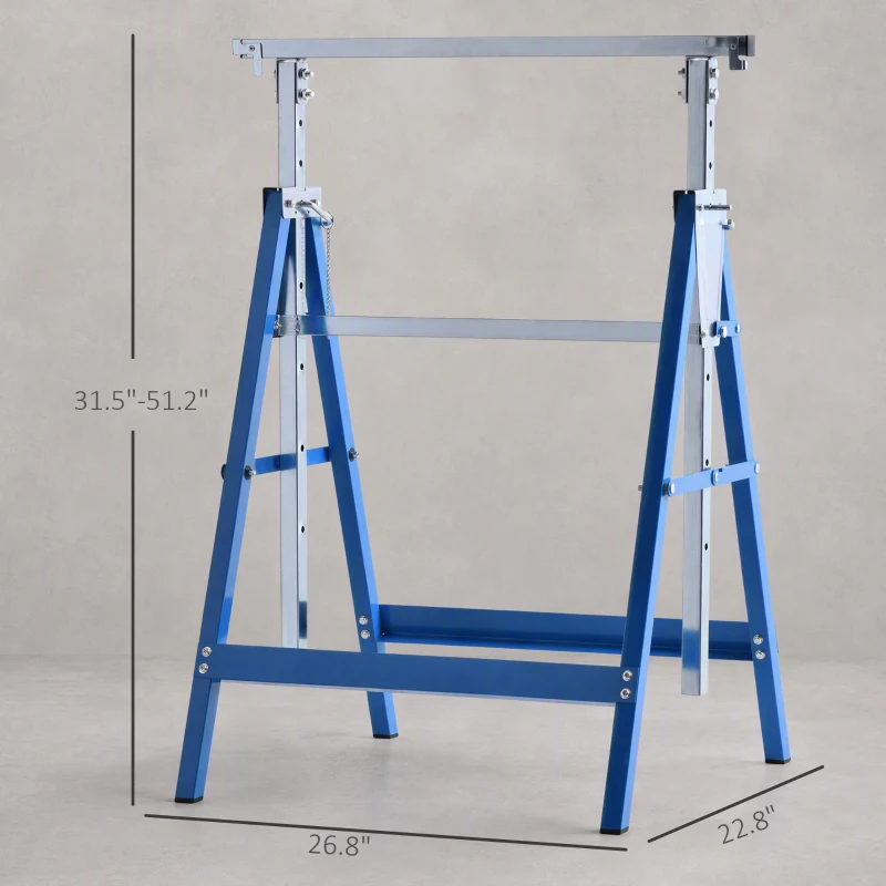 HOMCOM Set of 2 Adjustable Telescopic Builders Trestle, DIY Steel Work Bench Carpenter, Folding Saw Horse Tools Blue