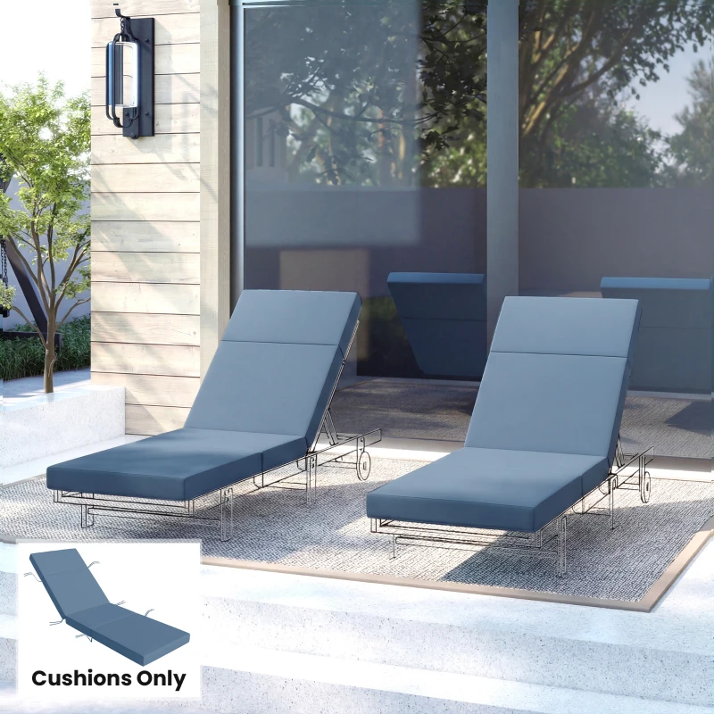 Outsunny Chaise Lounge Cushion, 4" Thick Outdoor Lounge Chair Cushions with Ties for Patio, 26" x 80", Navy Blue