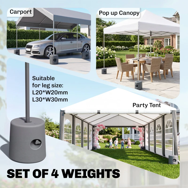 Outsunny HDPE Tent Weights Set of 4, Canopy Weights, Fill with Water or Sand, 104LBS