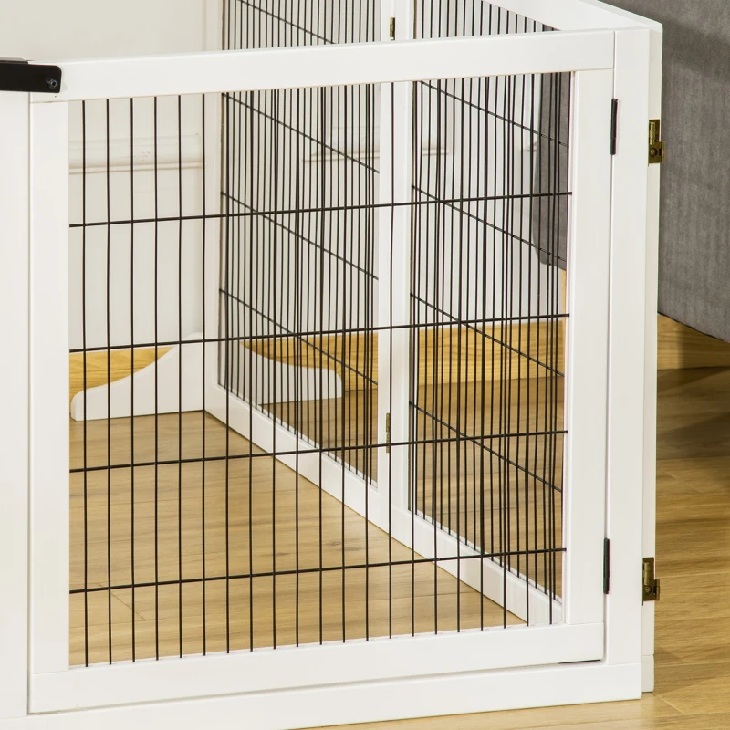 PawHut Wooden Pet Gate, 6-Panel Folding Dog Safety Barrier with Support Feet for Small & Medium Dogs, White