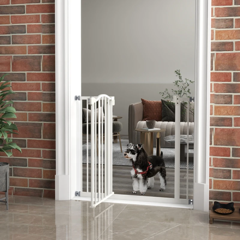 PawHut Extra Tall Dog Gate with Door, Pressure Fit, Auto Close, Double Locking for Doorways Hallways Stairs, 29"-37", White