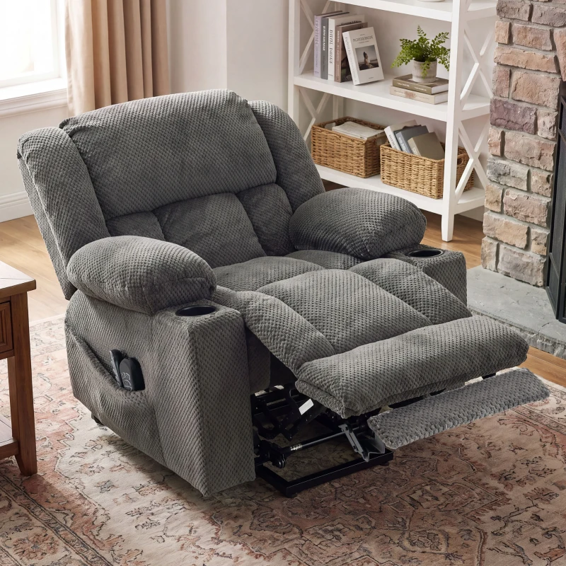 HOMCOM Dual Motor Power Lift Recliner Chair with Massage and Heat for Elderly, 180° Flat Recline, Wide Seat, Dark Gray