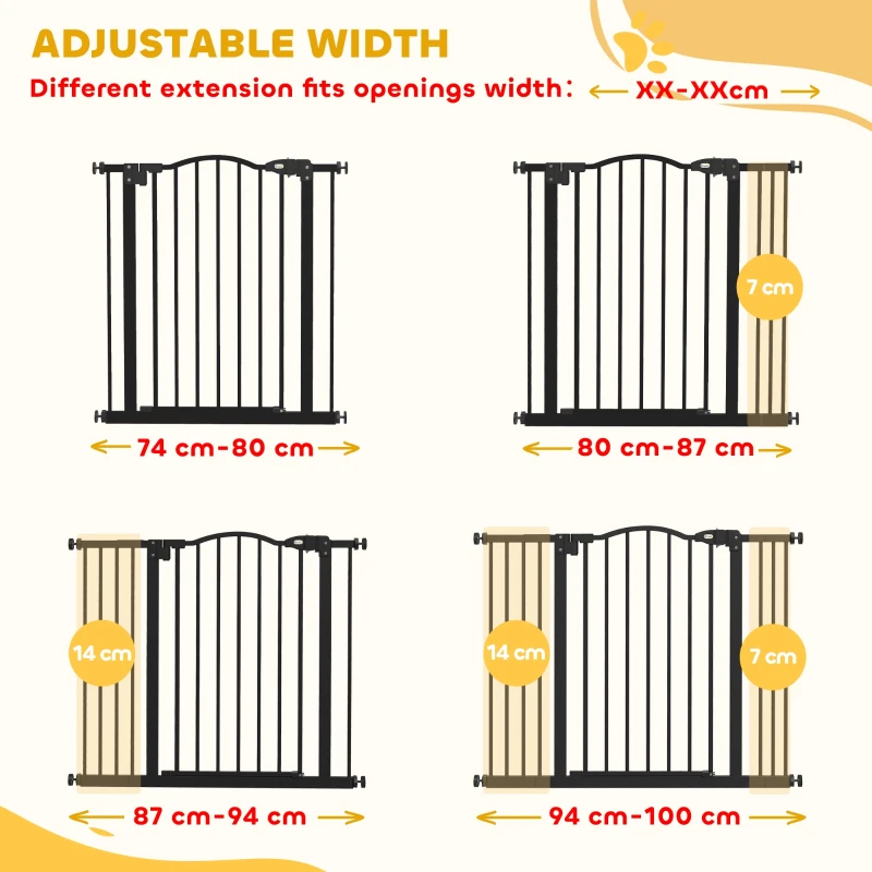 PawHut Extra Tall Dog Gate with Door, Pressure Fit, Auto Close, Double Locking for Doorways Hallways Stairs, 29"-39", Black