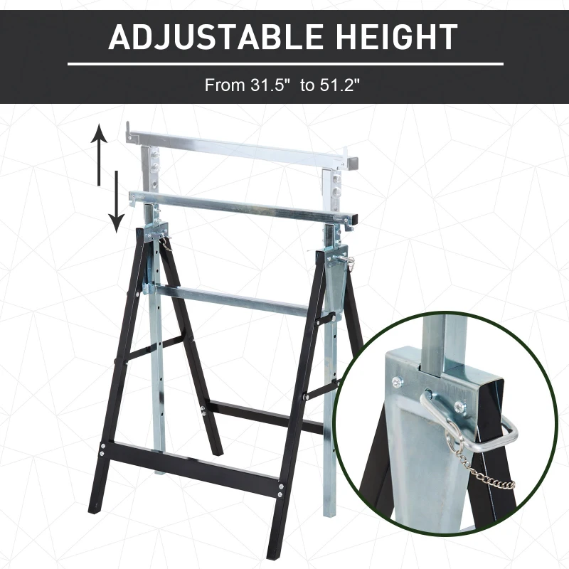 HOMCOM Set of 2 Adjustable Telescopic Builders Trestle, DIY Steel Work Bench Carpenter, Folding Saw Horse Tools Black