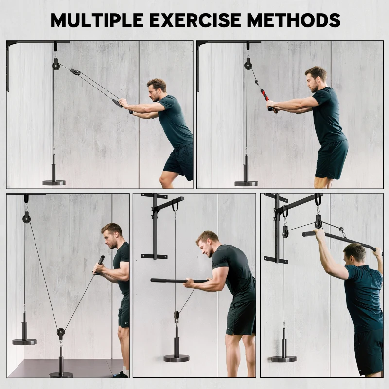 Soozier Weight Cable Pulley System for Home Gym with Universal Loading Pin for LAT Pull Down, Biceps Curl Workout, Red