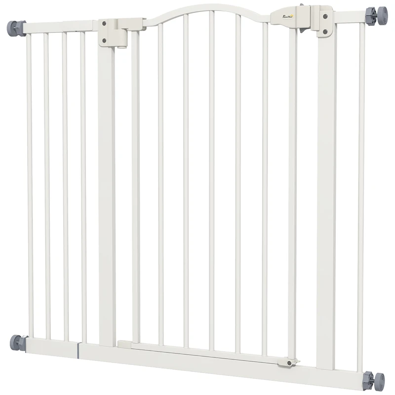 PawHut Extra Tall Dog Gate with Door, Pressure Fit, Auto Close, Double Locking for Doorways Hallways Stairs, 29"-37", White