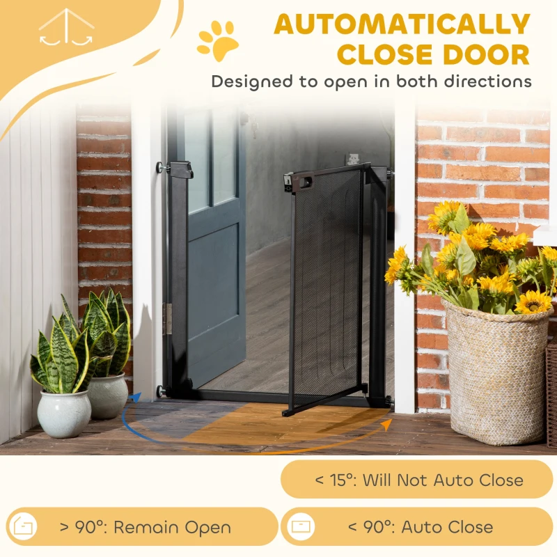 PawHut 29.5"-32.3" Metal Pet Gate, w/ Auto Closing Door, Double Locking, Dog Gate for Doorways, Stairs, Hallways, Indoor/Outdoor, Black