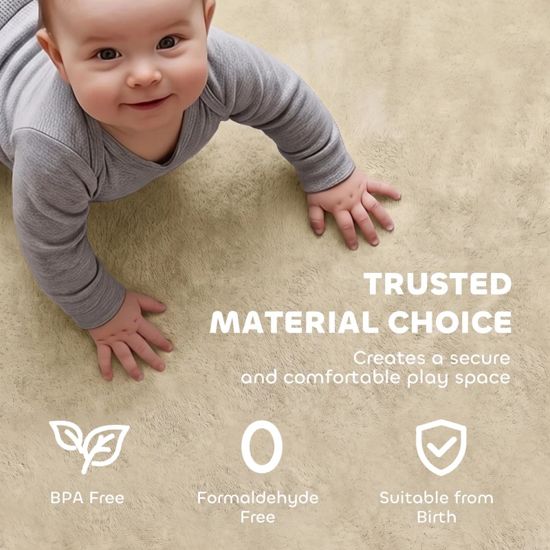 Qaba 1.2" Thick Baby Play Mat, 110" x 79" Playpen Mat, Non-Slip, Water-Resistant, Soft Flannel for Crawling, Cream White