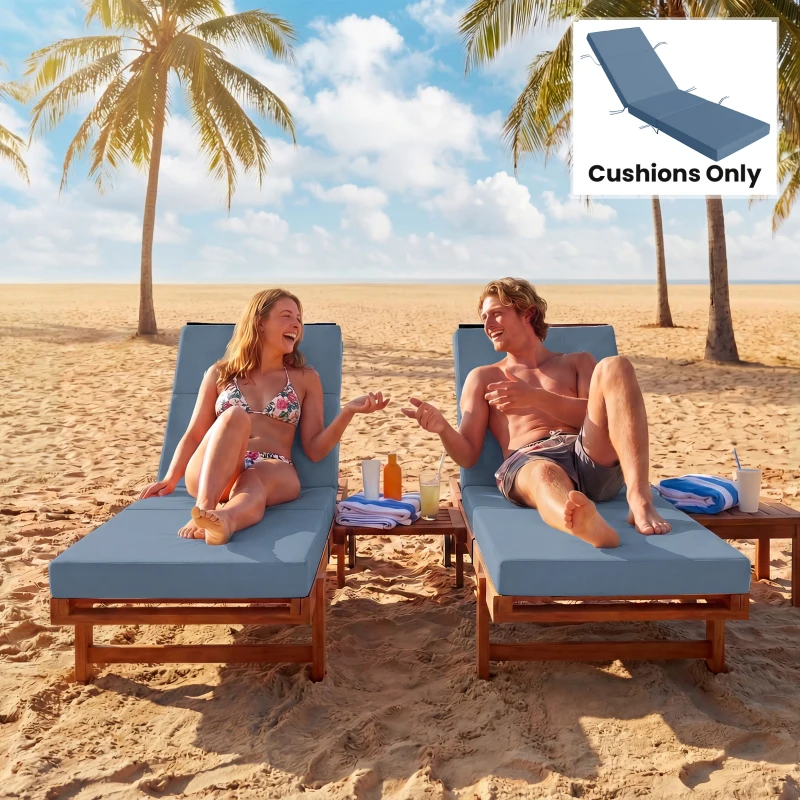 Outsunny Chaise Lounge Cushion, 4" Thick Outdoor Lounge Chair Cushions with Ties for Patio, 26" x 80", Navy Blue