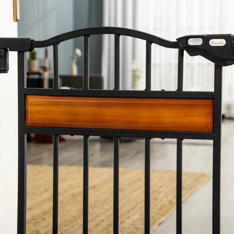 PawHut 29.1''-31.5'' Extra Wide Dog Gate with Cat Door, 30"H Stair Gate with Extension, Wall Cups, Pressure Fit, Auto Close, Double Locking, for Doorways, Hallways, Stairs, Black