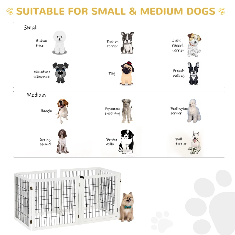 PawHut Wooden Pet Gate, 6-Panel Folding Dog Safety Barrier with Support Feet for Small & Medium Dogs, White