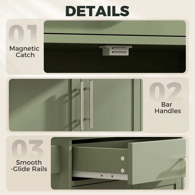 HOMCOM Kitchen Island Cart, Rolling Island Table with Solid Wood Top, Trolley Cart with Drawer, Storage Cabinet, Green