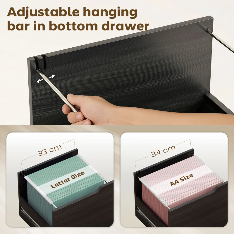 HOMCOM Filing Cabinet with File Drawer File Cabinet with Adjustable Shelf and 3 Drawers Black