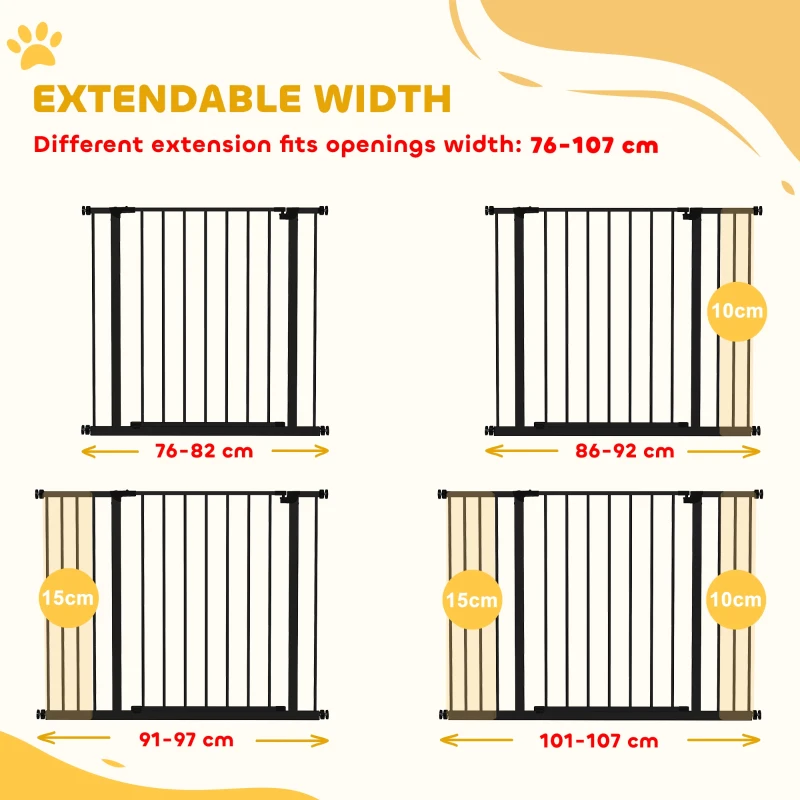 PawHut Pressure Fit Dog Gate Pet Barrier for stairs doorway, 29.9''- 42.1'' Width Black