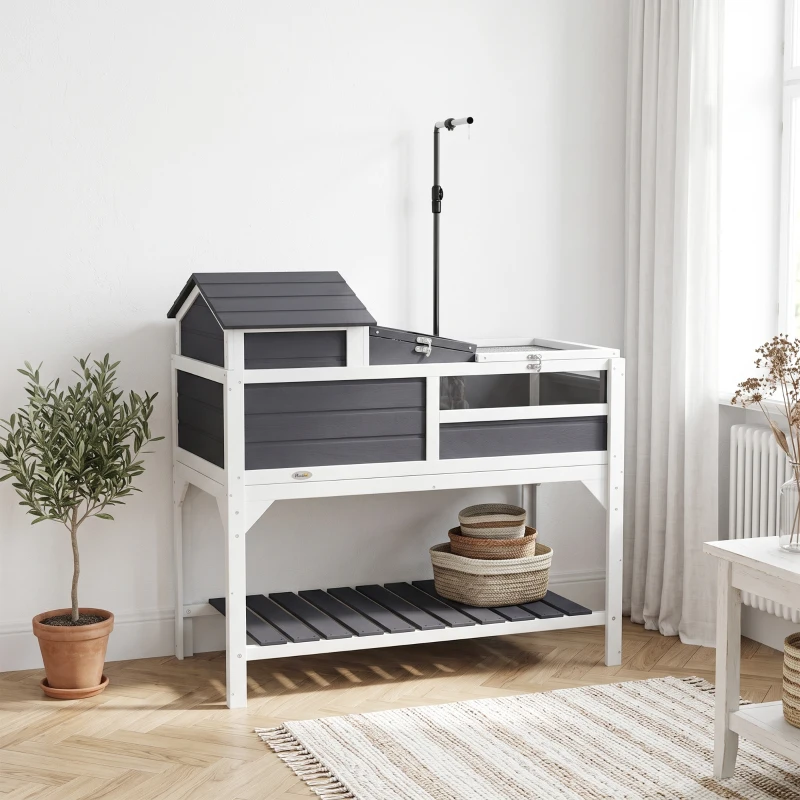 PawHut Tortoise Enclosure Tortoise House w/ Adjustable Lamp Holder, Storage Shelf, Removable Main House, Openable Lid, Gray