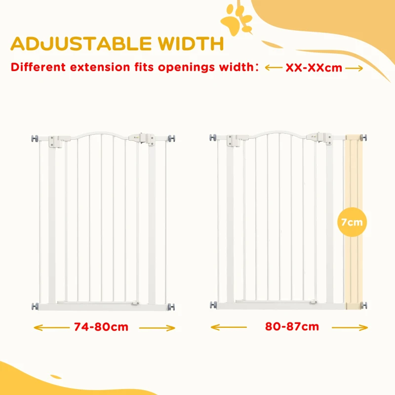 PawHut Extra Tall Dog Gate with Door, Pressure Fit, Auto Close, Double Locking for Doorways Hallways Stairs, 29"-34", White
