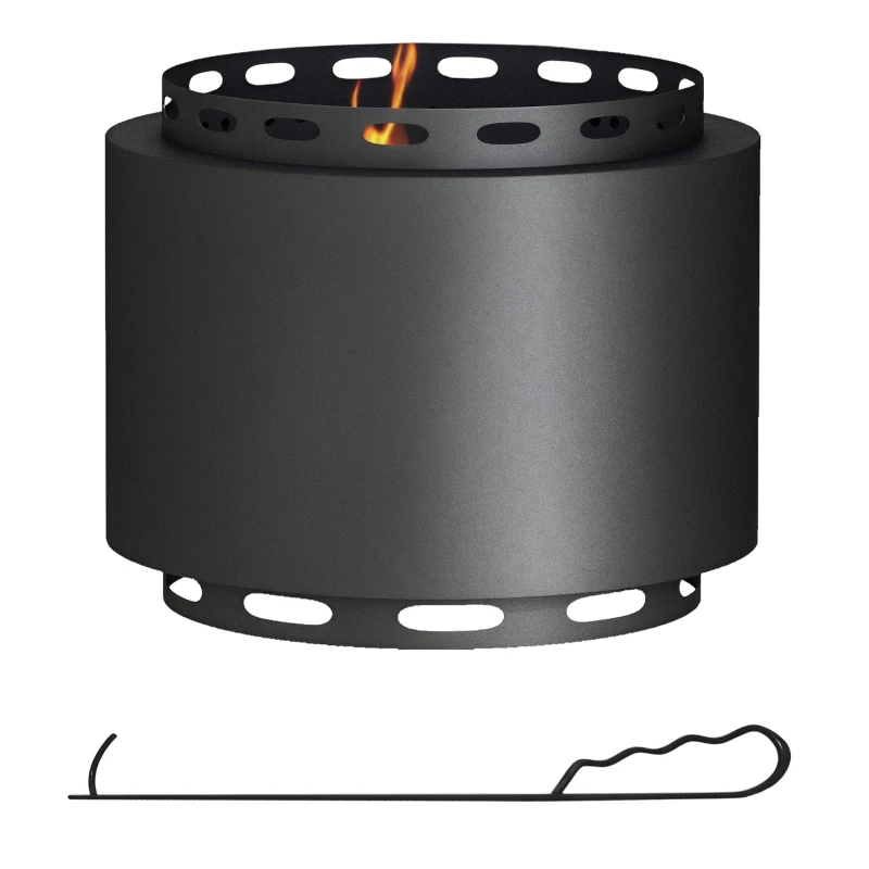 Outsunny Smokeless Fire Pit, Portable Wood Burning Firepit with Poker for Garden Camping Bonfire Party, Metal, Black