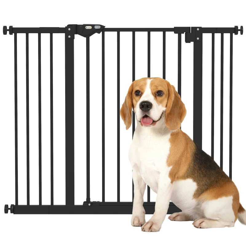 PawHut 30 Inch Tall Pet Gate with Door Dog Gate and Barrier Indoor for Stairs Includes 2.8", 5.5" Extensions Kit, Black