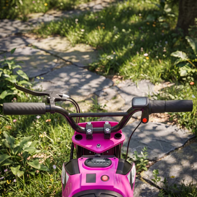 Qaba 24V Kids Electric Motorcycle with 180W Brushless Motor, Suspension, Soft Start, 12" Rubber Tires for 6+ Years, Pink