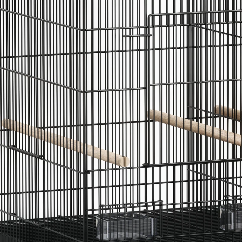 PawHut 18" H Bird Cage, Large Parakeet Cage for Budgie, Lovebird, Canary, Finches with Divider, Black