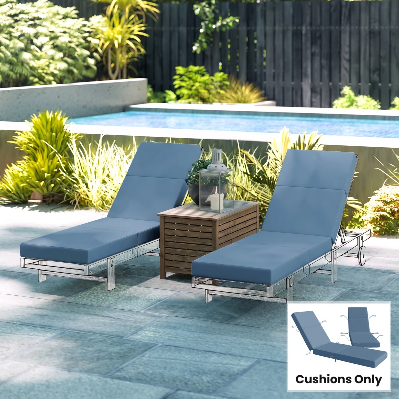 Outsunny Set of 2 Chaise Lounge Cushion, 4" Thick Outdoor Lounge Chair Cushions with Ties for Patio, 21" x 72", Navy Blue