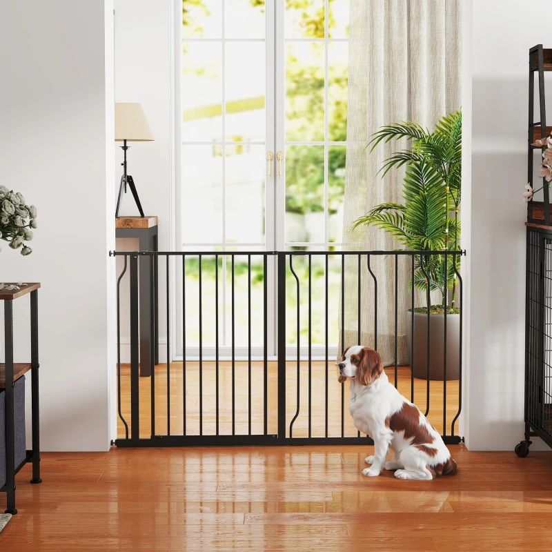 PawHut 30"- 57" Easy Install Pet Gate w/ Door & Double Locking System, Extra Wide Dog Gate for Stairs, Hallways, Black