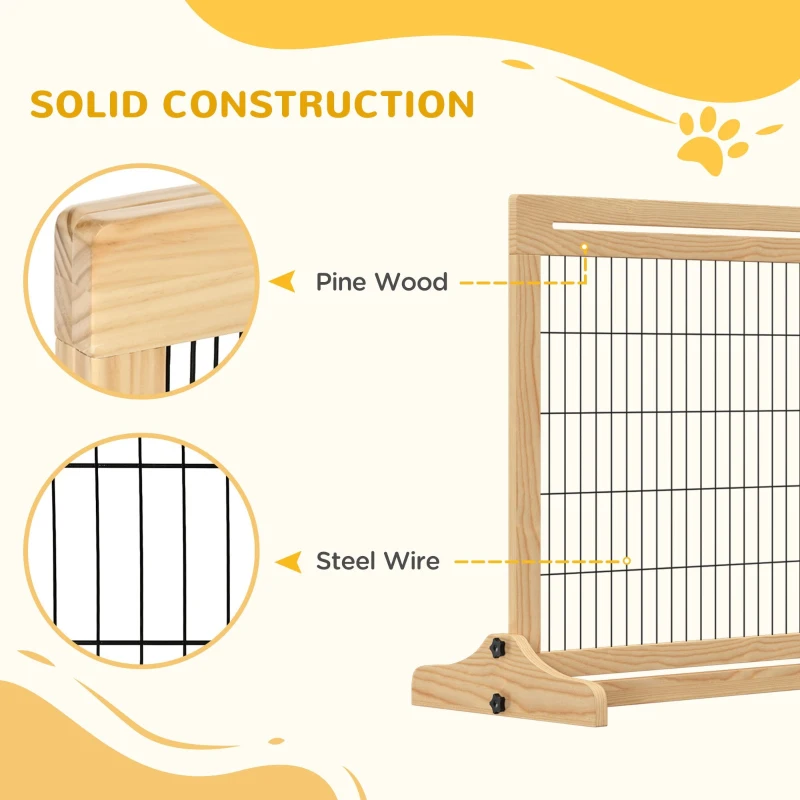 PawHut 71" W x 27" H Extra Wide Freestanding Pet Gate with Adjustable Length Dog, Cat, Barrier for House, Doorway, Hallway, Natural