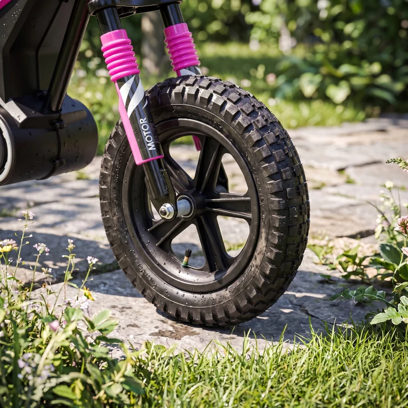 Qaba 24V Kids Electric Motorcycle with 180W Brushless Motor, Suspension, Soft Start, 12" Rubber Tires for 6+ Years, Pink