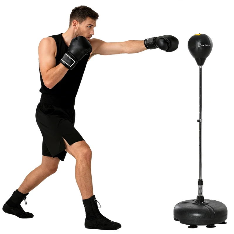 Soozier Reflex Bag with Stand, Freestanding Punching Bag Set with Speedball and Gloves, 52.4" -59.4" Adjustable Height